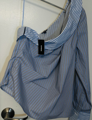 Express Striped Blue White Button-Down Shirt Unisex Adults S Long Sleeve NWT