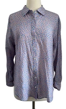 Xirena Beau Cotton Silk Button Front Shirt XS Collared Long Sleeve Blue Floral