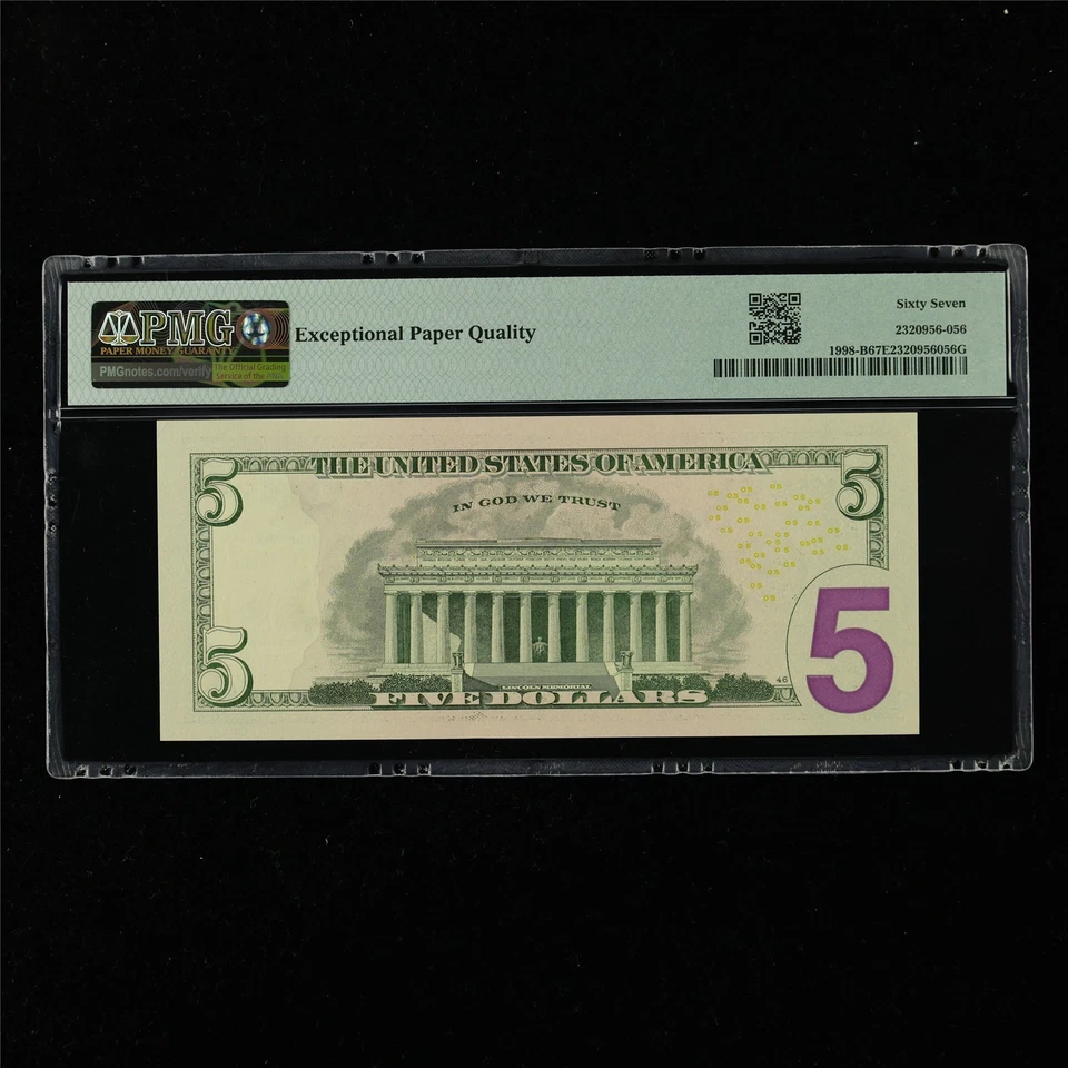 2017A Federal Reserve Note New York 5 Dollars Fr#1998-B PMG 67 EPQ SuperbGem UNC - Image 2 of 4