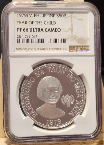 1979 FM Philippines Year Of The Child 50 Piso NGC PF Ultra Cameo 66 Silver Proof