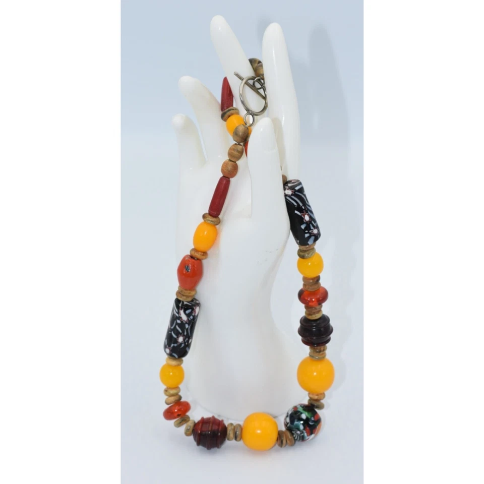 Bohemian Boho Hand Crafted Trade Bead Statement Necklace - Image 4 of 4