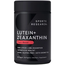 Vegan Lutein Zeaxanthin 20mg 30 Softgels Eye Health Non-GMO Organic Coconut