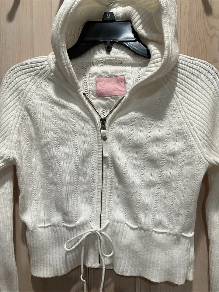 Suéter The Limited Too Blanco Corbata Sudadera con Capucha Recortada Cremallera Completa 18 Usado Foto 2 de 4