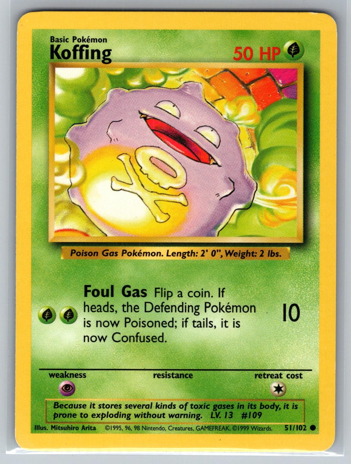 Koffing 51/102 Common Base Set Unlimited Pokemon Lightly Played