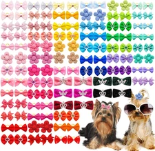 100Pcs Assorted Cute Solid Color Dog Bows for Girl Small Medium Size Dog