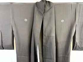 Vintage Japanese Silk Sheer Kimono Black Summer Kurotomesode Crest Floral