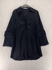 Alice + Olivia Halima Double Cuff Satin Shirt Dress In Black Size 6