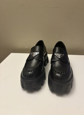 Prada Women's Brushed Leather Monolith Loafers EU 38 US 7.5