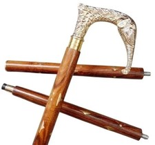 37'' Vintage Victorian Walking Cane Brass Elephant Head Handle Handmade Stick