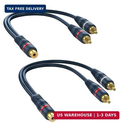 RCA Splitter 1 Male 2 Female 2 Pack, RCA Y Splitter Cable Audio Video Adapter Ex