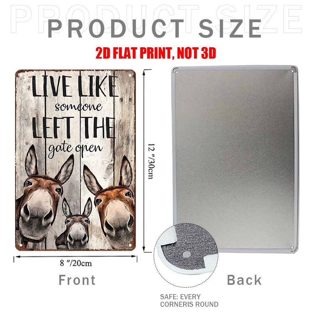 Rustic Donkey Tin Signs LIVE LIKE LEFT GATE OPEN Motivational Quote Funny Plaque