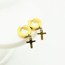 Earrings Women Men PAIR of Ear Drop Cross Stainless Steel Huggie Hoop Punk Style