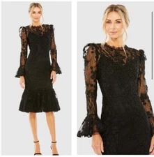 NWT MAC DUGGAL 20431 RuffleEmbellished High Neck Midi CocktailDress Sz 8