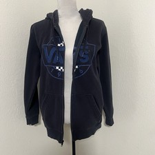 Vans Men  s Small Navy Graphic Front Patch Full Zip Hooded Jacket Everyday Y2K