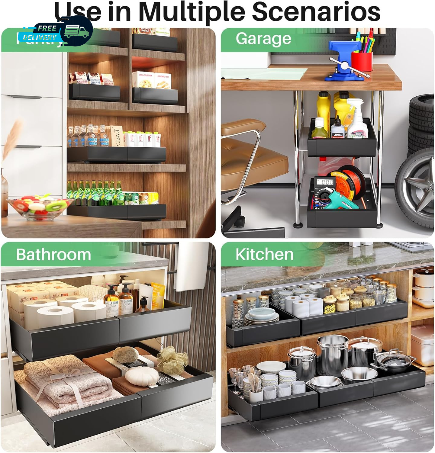 Pull Out Cabinet Organizer Expandable(12"-20") Heavy Duty Slide