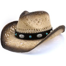 ZWZPOP Cowboy Hat,Cowgirl Hat,Cowboy Hats for Women/Mens Yellow Straw, Almond...