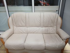 Three Piece Sofa Set Leather Cream