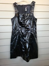 LIPSERVICE Y2K Lip Service Black PU Vinyl Goth Lace Up Strap Dress - Large