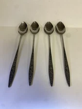 Ekco Silver Eterna Stainless Flatware SANTIAGO Set of 4 ICED TEA SPOONS 7.5”