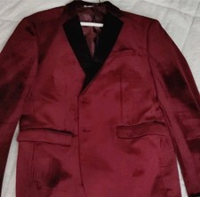 Men's Burgundy and Black Formal Tuxedo Jacket with Black Lapel Regular Fit