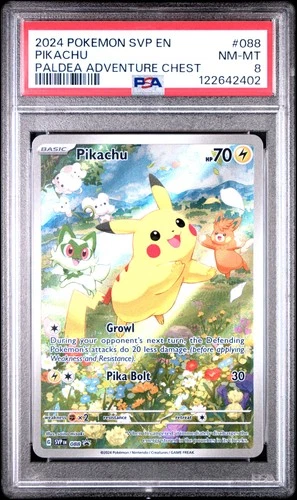 2024 POKEMON SVP EN-SV BLACK STAR PROMO PALDEA ADVENTURE CHEST PIKACHU PSA 8