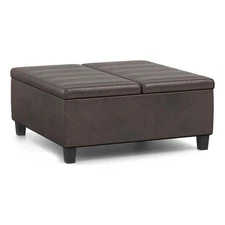 Pemberly Row 36"WD CoffeeTable Storage Ottoman in Brown Vegan Faux Leather