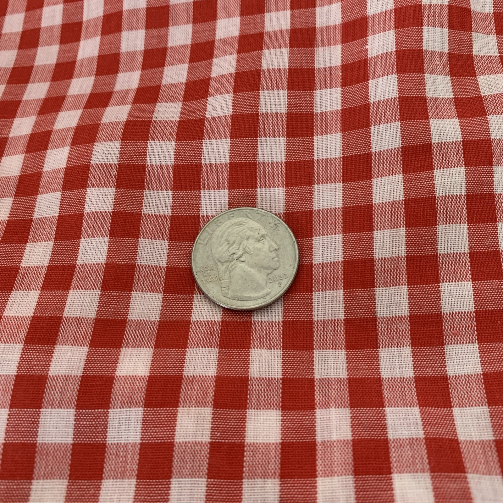 10 Yds. Vintage Red and White Check, Gingham 100% Cotton 45" wide Fabric
