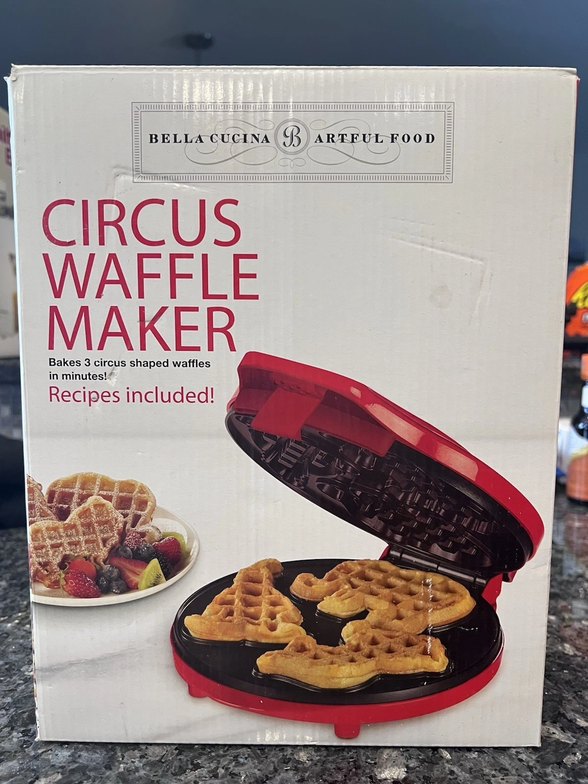 Bella Cucina Circus Waffle Maker Red 760W Novelty Shapes Non-Stick Plates
