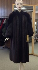 Long Hair Beaver Fur 48" Coat With Sheared Beaver And Detachable Hood, Size 12