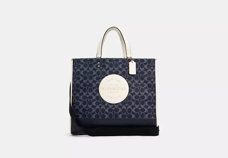 リラックマ新品COACH ネイビー ホワイトトートデニム バッグデンプシー リラックマ新品COACH ネイビー ホワイトトートデニム バッグ