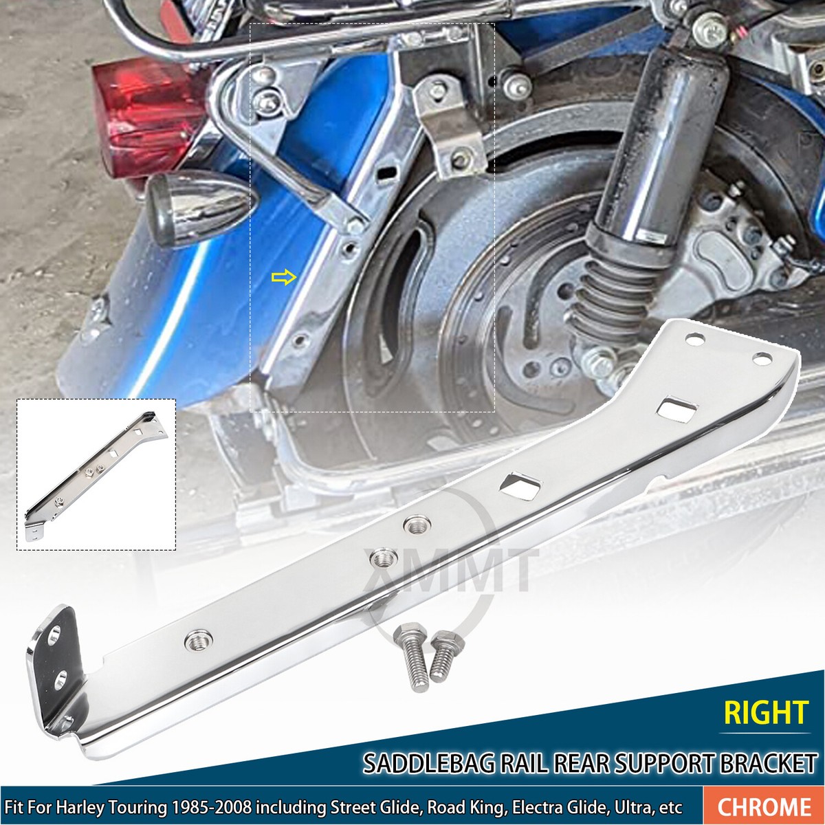 Chrome Saddlebag Rail Support Brackets For Harley Electra Glide Road King 85-08