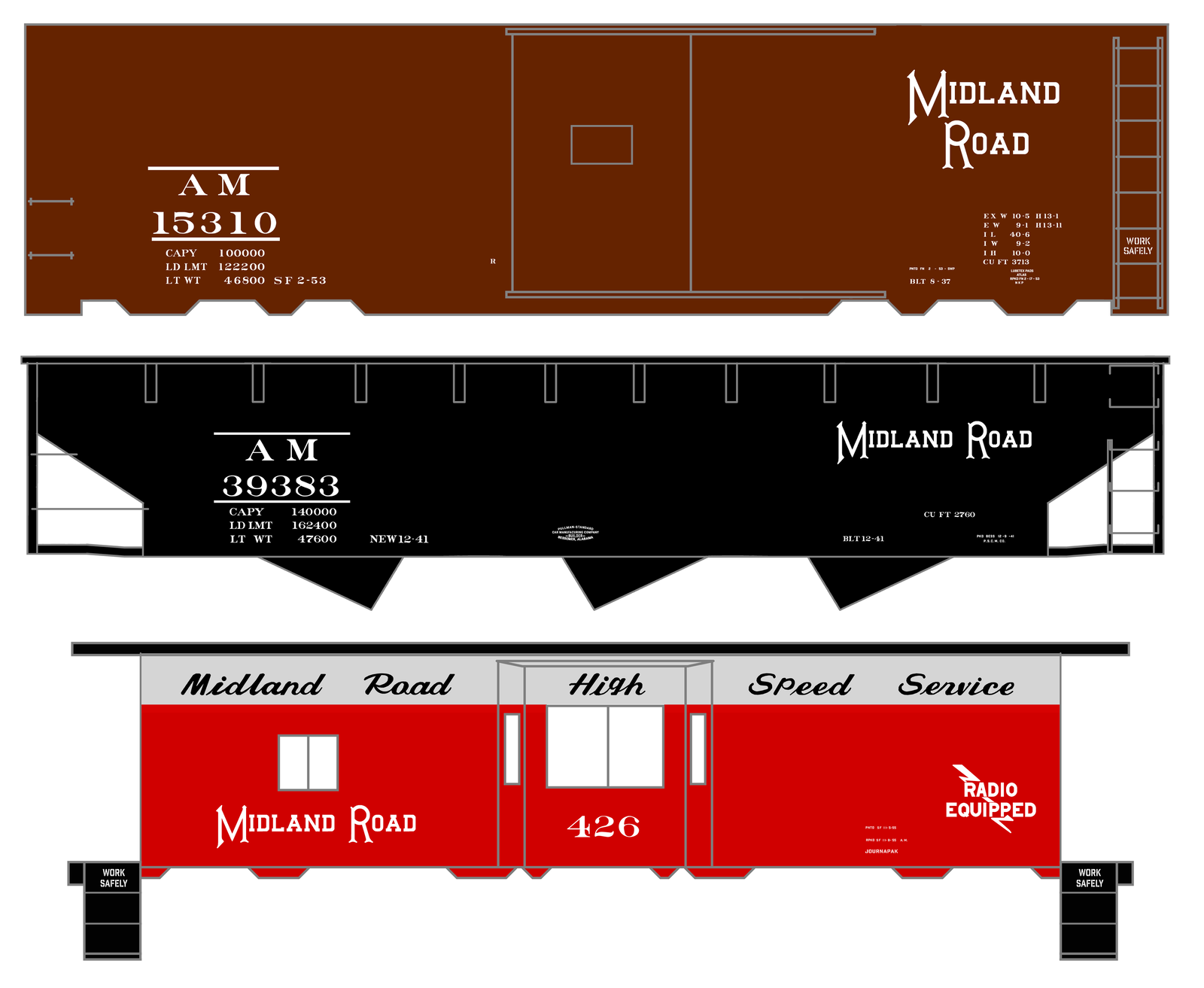 K4 HO Scale Decals Allegheny Midland Road Hopper Boxcar Caboose White