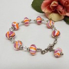 Silver Tone & Multicolor Art Glass Bead Bracelet 9"