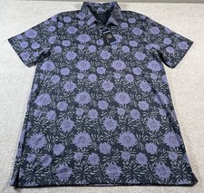 Travis Mathew Not Happening Golf Polo Shirt Mens XL Black Purple Floral Print