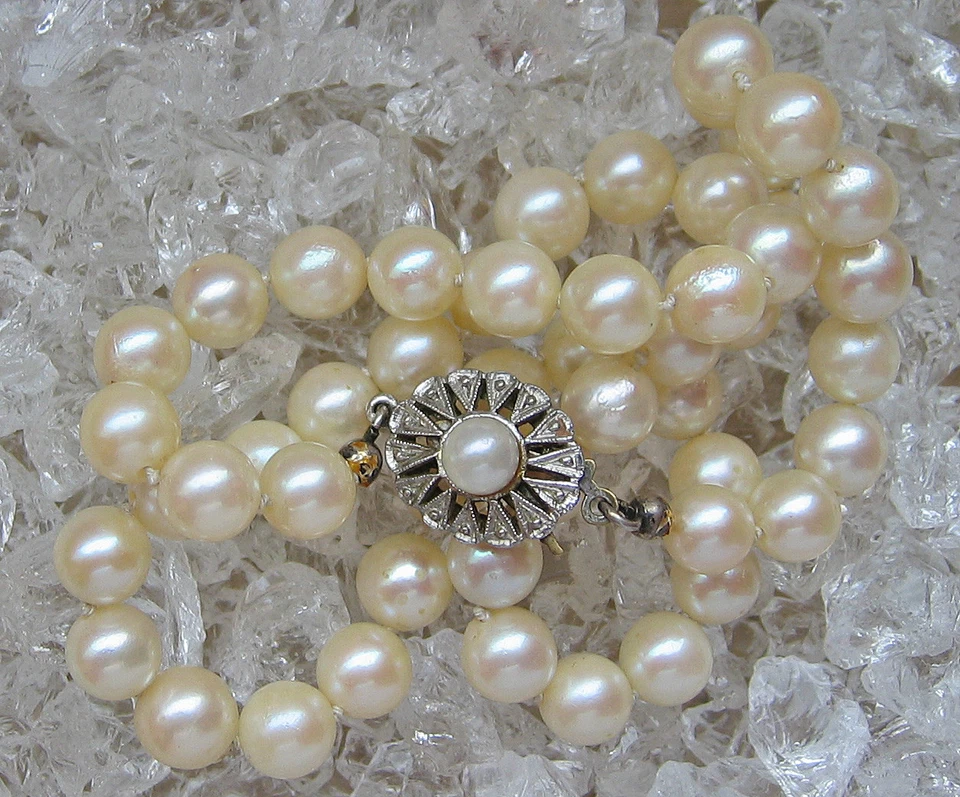 Perlen Kette aus 14k 585 Weiß Gold Kette mit Perle Perlen Collier Perlkette 4142