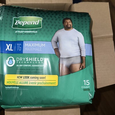 Depend FIT-FLEX Incontinence Underwear Maximum Performanc for Men XL Gray 15 ct 