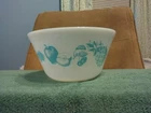 VINTAGE Federal Ovenware Milk Glass 9" MIXING BOWL Turquoise FRUIT FARE Pattern