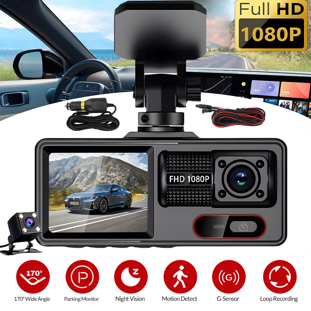 1080p Dual Lens Dash Cam with Front Rear Inside Recording and G-sensor-image