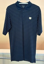 Men's Blue Antigua Notre Dame Fighting Irish Polo Shirt Striped Short Sleeve Med