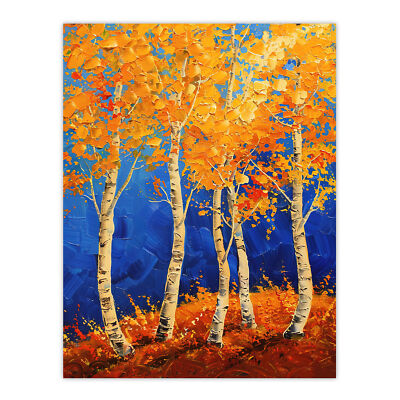 Bright Autumn Birch Trees Forest Oil Painting Wall Art Poster Print