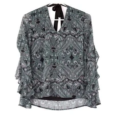 BCX Juniors' Printed Ruffle Bell-Sleeve Top, X-Large, Green Multi