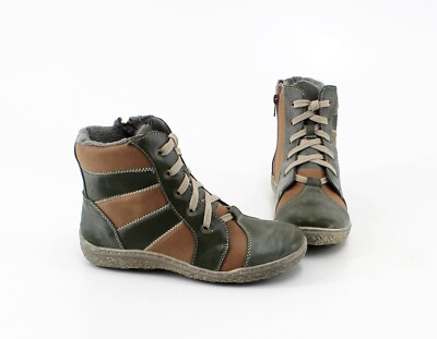 Stiefeletten Winter Boots Scandi Reißverschluss flach Kunstleder olive Gr. 37