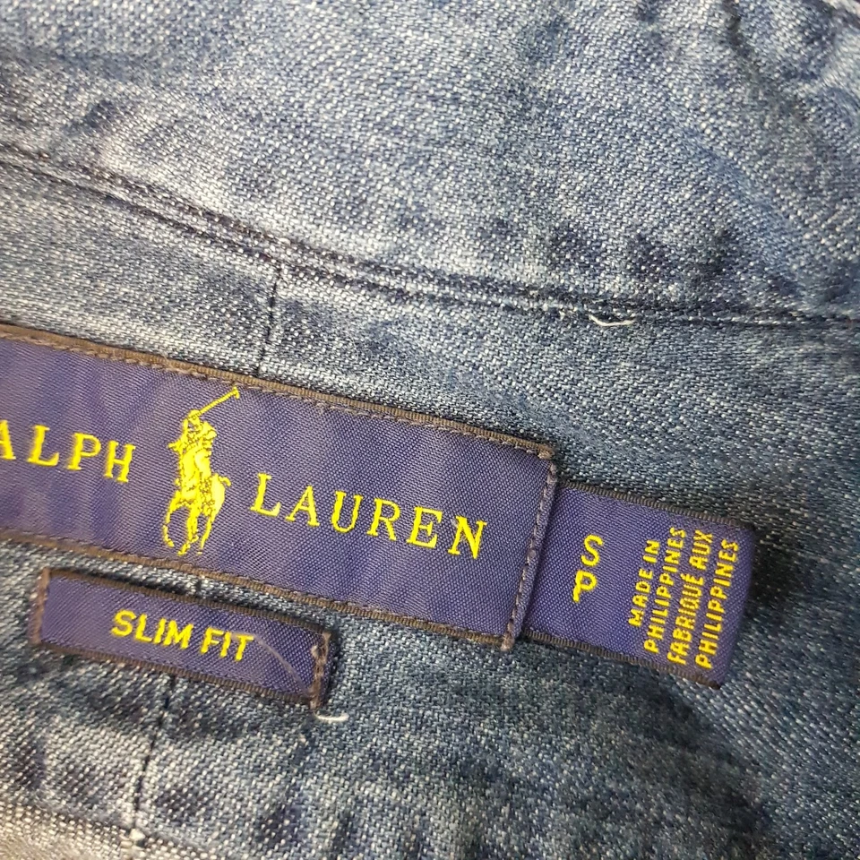 Ralph Lauren Mens Shirt Small Blue Denim Slim Fit Pony Button Down Long Sleeve - Image 3 of 4