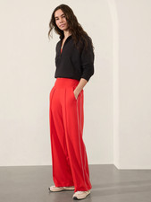 Athleta SMALL Venice High Rise Track Stripe Wide Leg Pant Cardinal/White EUC