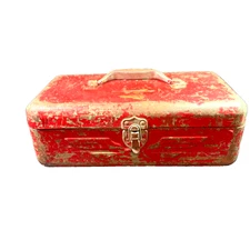 Toolbox Simonsen Red Metal Vintage Embossed Winged Retractable Tray Heavy Patina