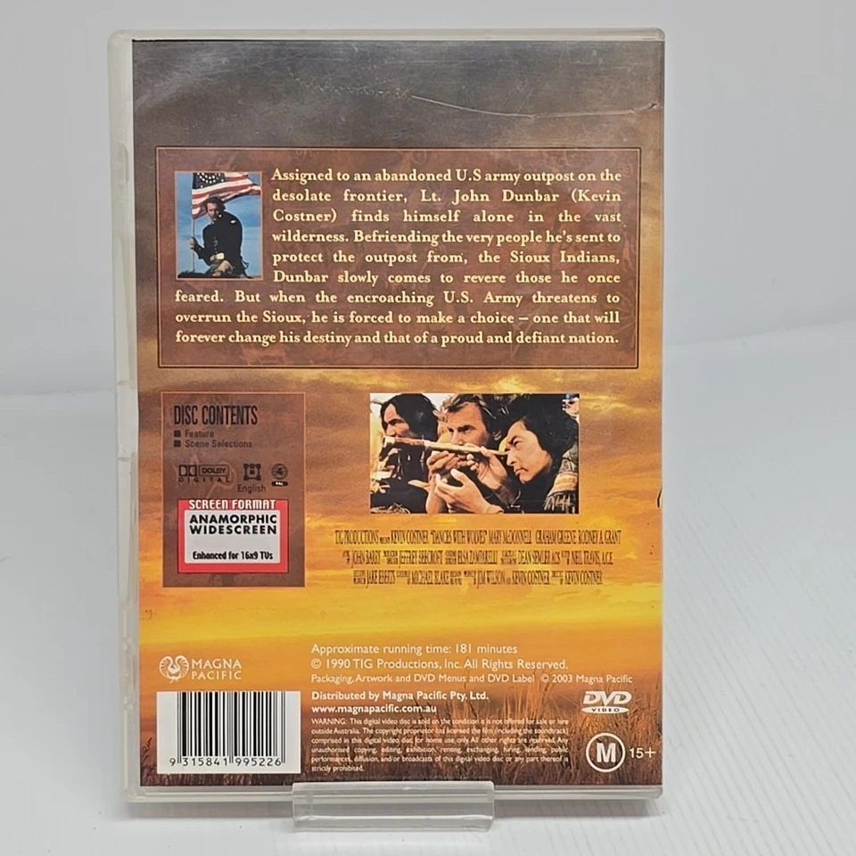 Dances with Wolves (DVD, 1990) Kevin Costner Mary Mcdonnell Graham Greene Rodney - Image 2 of 2