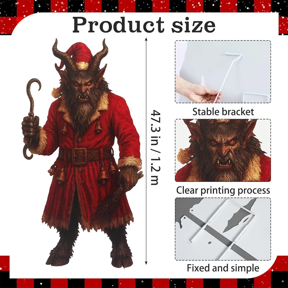 Placa de metal grande decoração de Natal ao ar livre Krampus 4 pés terror assustador Dem - Imagem 2 de 4