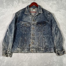 Vintage Lee Jacket Mens XL Blue Denim Riders Biker Acid Wash USA FLAW