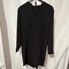 Ann Taylor Petite Black Lace Up Neck Long Sleeve Shift Dress 4P NWT 429361