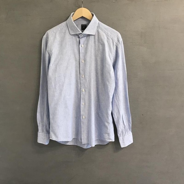 Men Bottega Artigiana Shirt Blue Linen 40 /L / 48